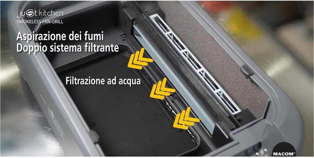 MACOM Elektrogrill/Grillplatte mit integrierter Dunstabzugshaube und doppeltem Filtersystem, für den