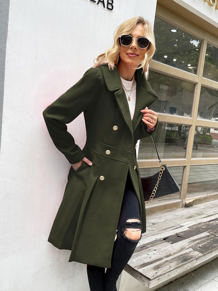 GRACE KARIN Damen Mantel Wintercoat Revers Zweireihiger Mantel Knielang Trenchcoat Winter Lang A-Lin