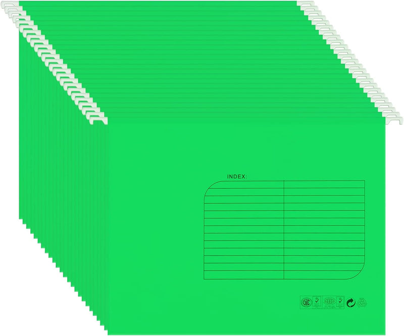 Foolscap Hängemappen,Hängemappen mit Tabs und Karteneinlagen(25 Stück, Grün),Hängehefter Aktenordner
