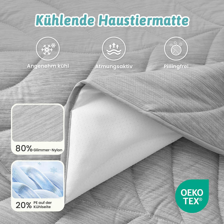 COZY KISS Kühlmatte Hunde & Katzen 86x99cm, Kühldecke mit Blattform-Gewebe Q-Max>0.4, Selbstkühlende