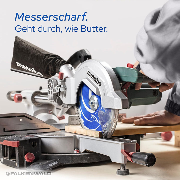 FALKENWALD ® Sägeblatt 250x30 Holz - Feiner Schnitt dank 80 HM Zähne - Kompatibel mit Bosch GTS 10 X