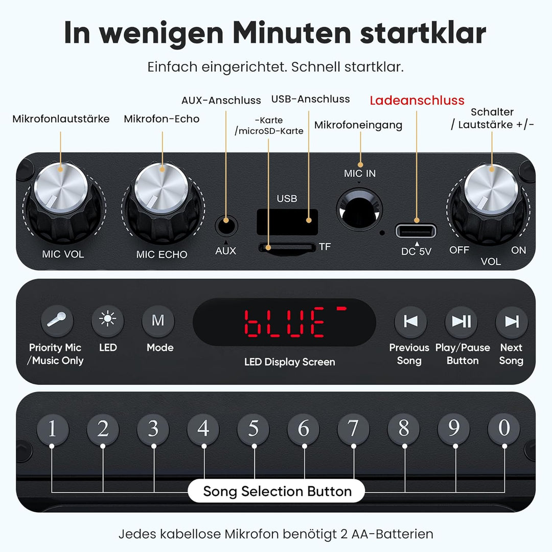 Karaoke Maschine mit 2 Karaoke Mikrofonen: Singingmate Karaoke Anlage mit 2 Mikrofonen für Erwachsen