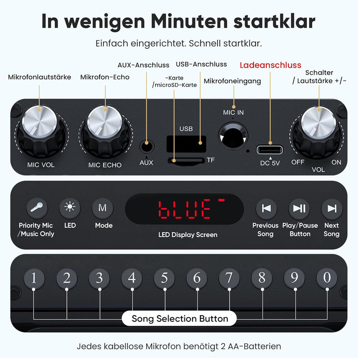 Karaoke Maschine mit 2 Karaoke Mikrofonen: Singingmate Karaoke Anlage mit 2 Mikrofonen für Erwachsen