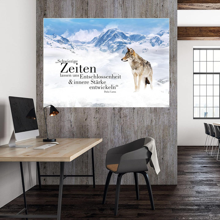 wandmotiv24 Poster als Wanddeko, Grösse Din A0, Wolf in den Bergen, Entschlossenheit, Wölfe, Tiere,