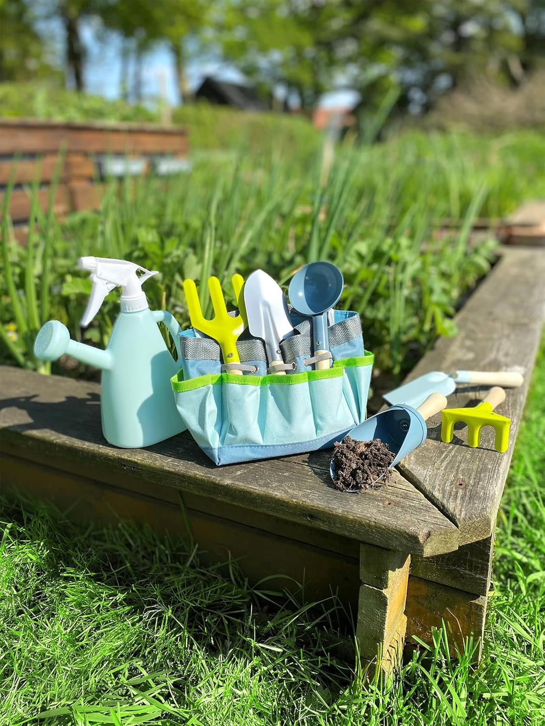 small foot Gartentasche mit Gartenwerkzeug aus Holz und Metall, Gartenspielzeug für Kinder ab 3 Jahr