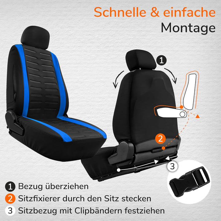 Upgrade4cars Autositzbezüge Set für die Vordersitze Version 2026 | Auto-Schonbezüge Universal in Bla