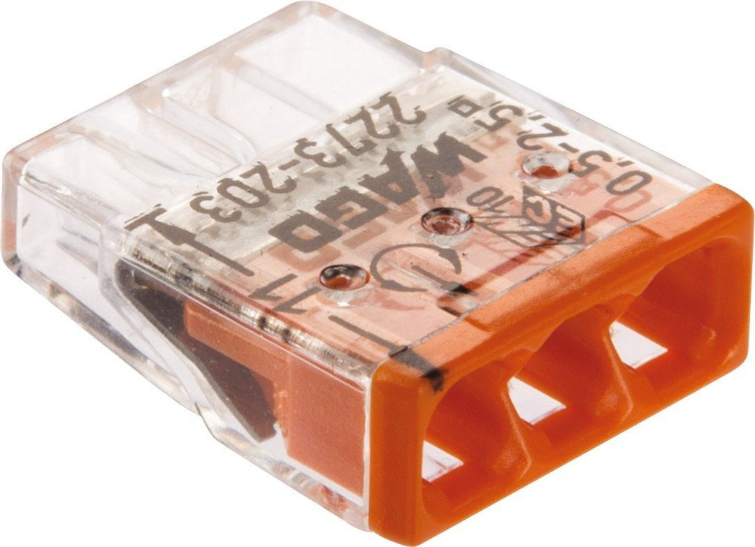 WAGO 2273-203 COMPACT Steckklemmen, 3-Leiter Dosenklemme, 100 Stück | Für eindrähtige Leiter von 0,5