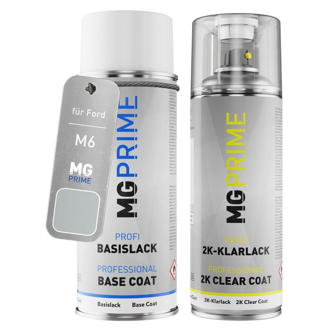 MG PRIME Autolack 2K Spraydosen Set für Ford M6 / XSC2431C Moondust Metallic/Polarsilber Metallic Ba
