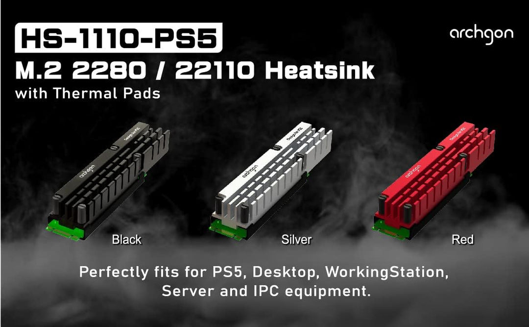 Archgon M.2 SSD Kühlkörper für PCIe NVMe 2280/22110 Kühler für PS5, Workstation, Server, Rugged Comp