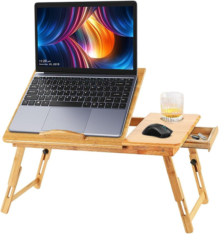 HUOLE Laptoptisch Notebooktisch Höhenverstellbar mit Schublade Belüftet Neigbar Faltbar Laptopstände