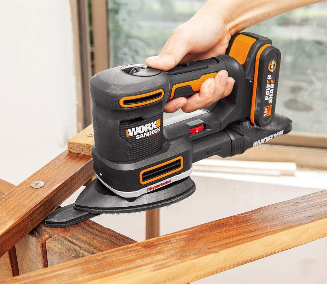 WORX 18V(20V MAX) Akku Multischleifer 5-in-1 Schleifmaschine Schlichtschleifer Schwingschleifer Deta