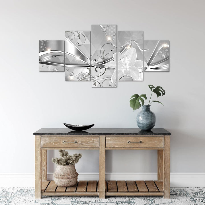 Runa Art Wandbilder Blumen Lilien 5 Teilig Bild auf Vlies Leinwand Deko Wohnzimmer Abstrakt Schwarz