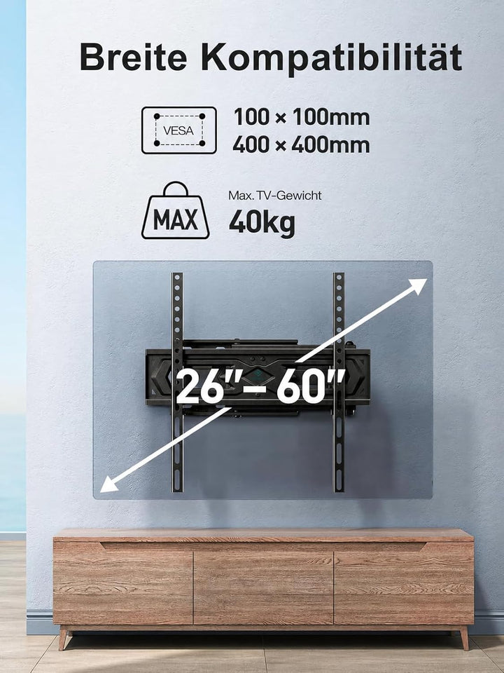 PERLESMITH TV Wandhalterung, Schwenkbare Neigbare TV Halterung für 26-60 Zoll Flach &amp; Curved Fernseh