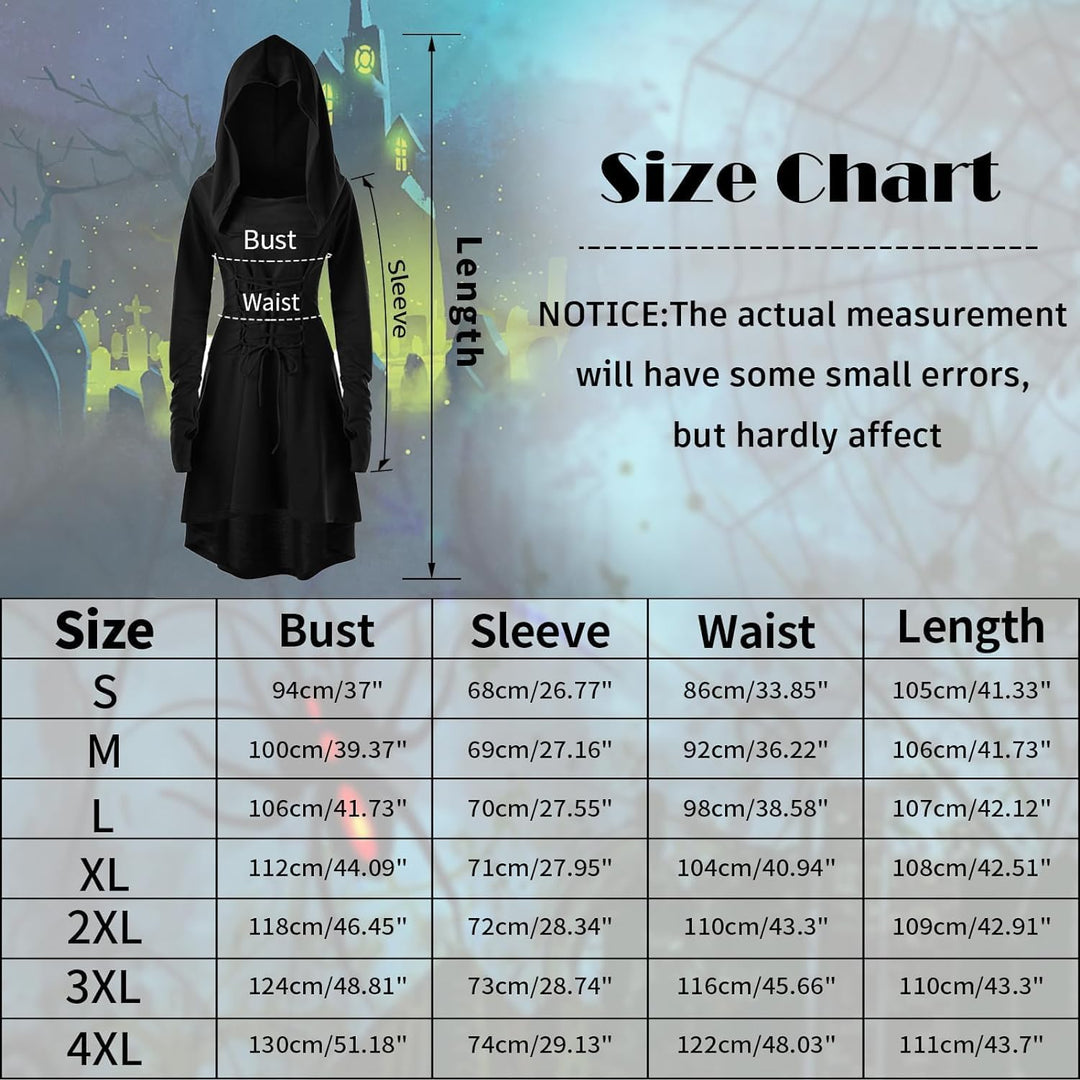 CNVAUIE Renaissance Kostüm Damen Gewand Mittelalterliches Kapuzenkleid Gothic Kleid Cosplay für Hall