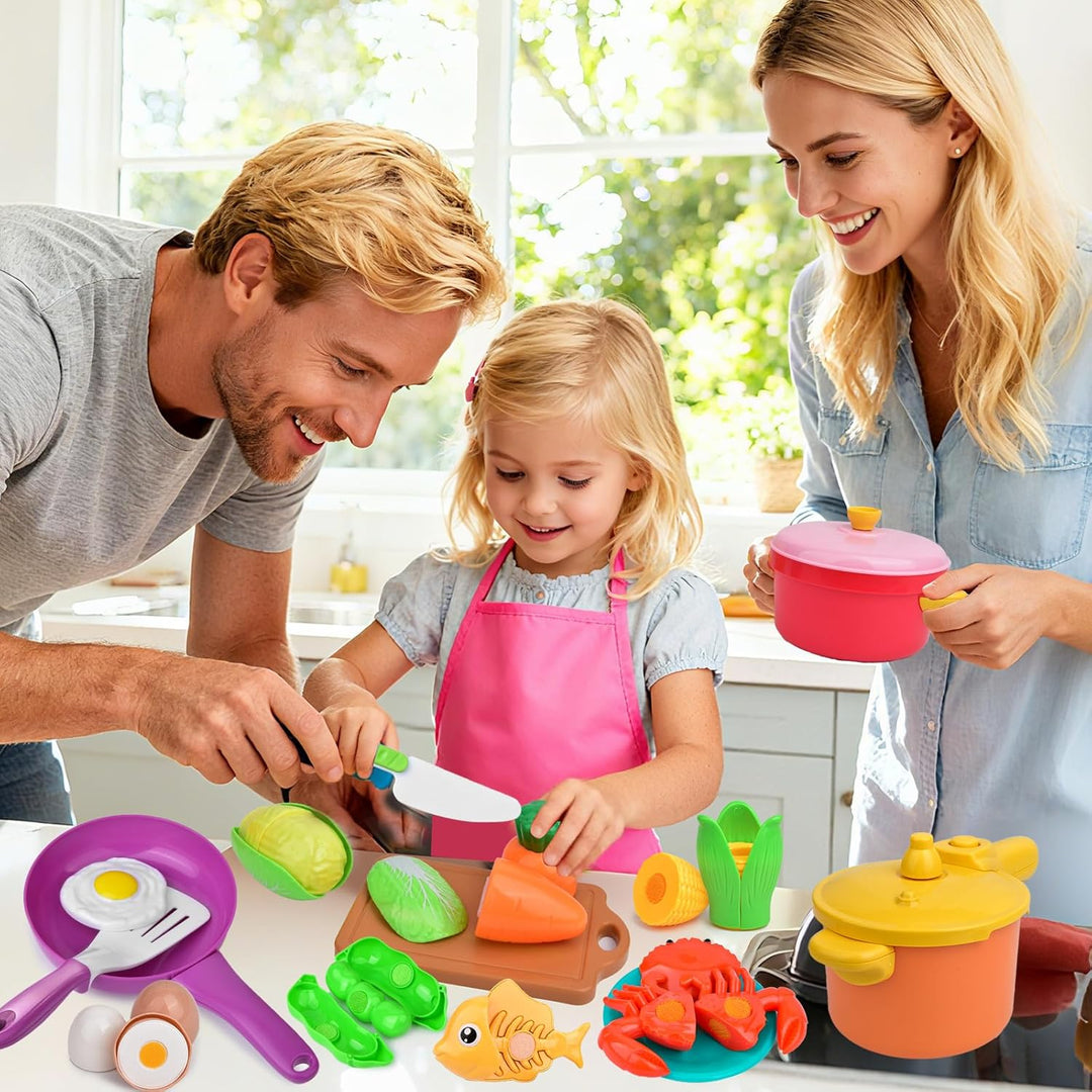 Kinderküche Zubehör,Kinderküche Kochgeschirr Mit Töpfe Pfannenset, Gemüse,Obst Lebensmittel Spielzeu