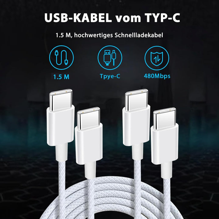 2 Pack 45W USB C Schnellladegerät mit 1.5m USB-C Ladekabel, PPS-Schnellladen Stecker für Samsung Gal