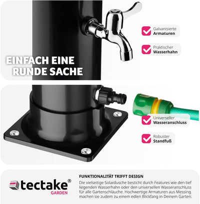 tectake® Gartendusche mit Duschkopf gross und Wasserhahn für Füsse, Solardusche 20l, solar Shower Au