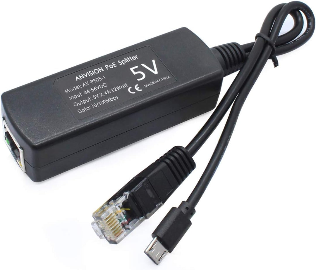 ANVISION 4er Pack 5V PoE Splitter, 48V auf 5V 2.4A Adapter mit Micro USB Stecker, IEEE 802.3af kompa