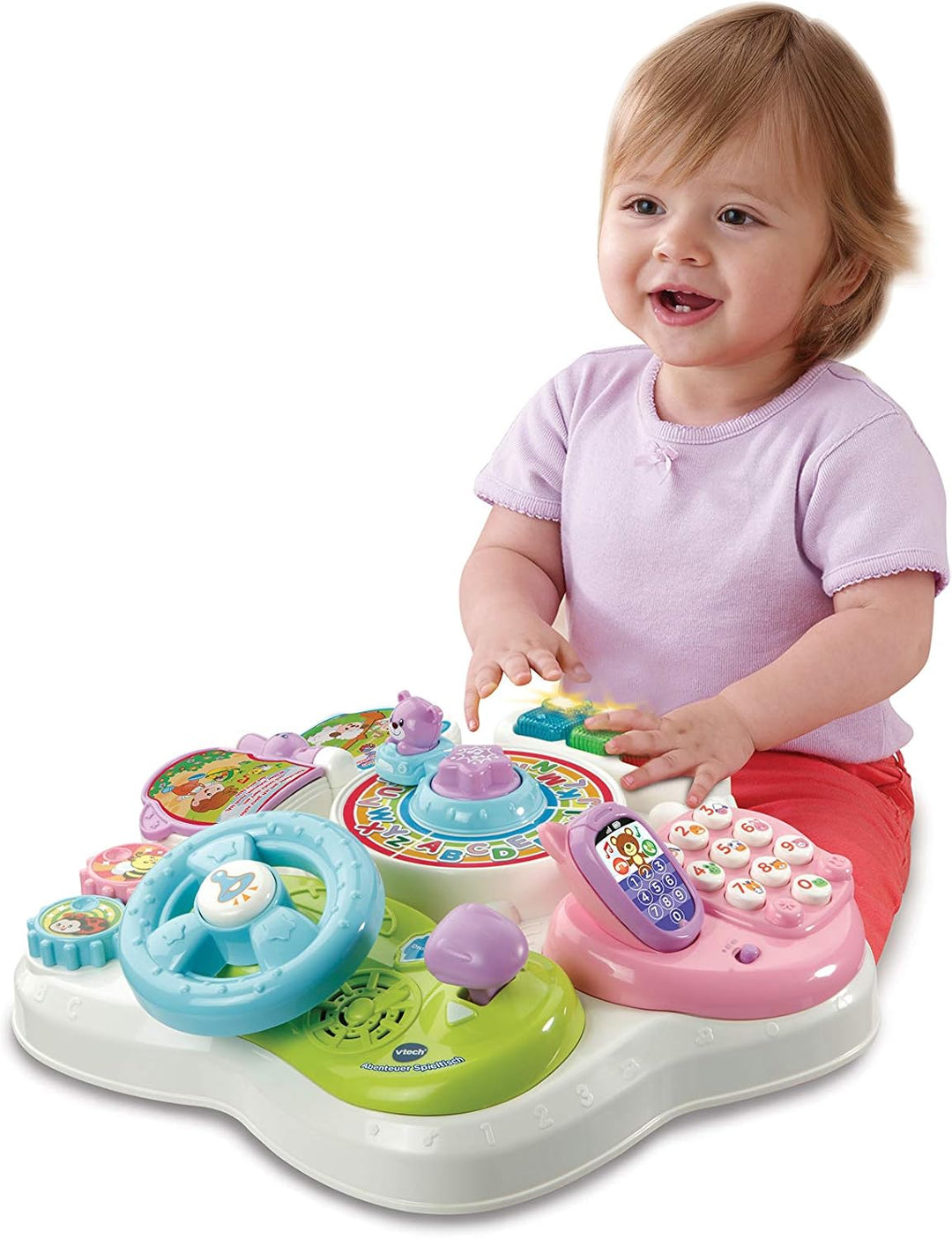 VTech Baby Abenteuer Spieltisch pink – Bunter Babyspieltisch mit 6 Spielfeldern und interaktiven Ele