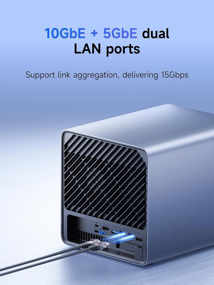 MINISFORUM N5 Air 5-Bay Desktop-NAS, AMD Ryzen 7 255, 8C/16T CPU, Radeon 780M, 64GB SSD, 3×M.2 NVMe,