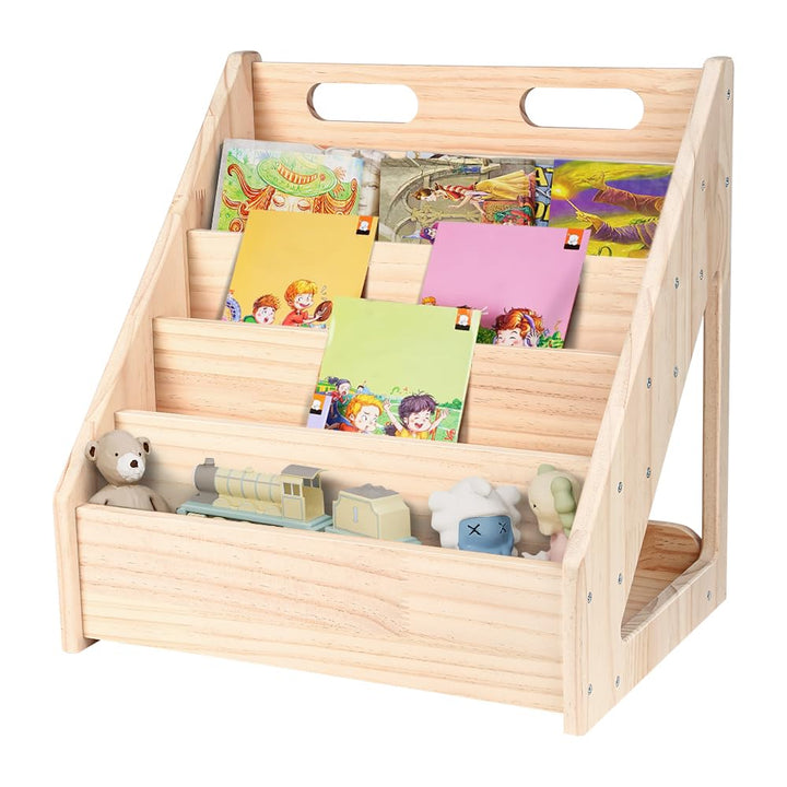 OHMG Montessori Kinder-Bücherregal für 1 bis 5 Jahre, mit Griff & Kippschutz, Bücherregal aus hochwe