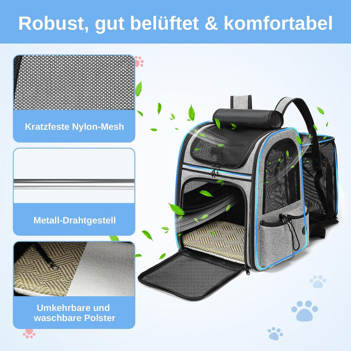 Dogat Erweiterbar Katzenrucksack mit Netzfenster, Tragbare und Faltbare Haustier Rucksack mit Innere