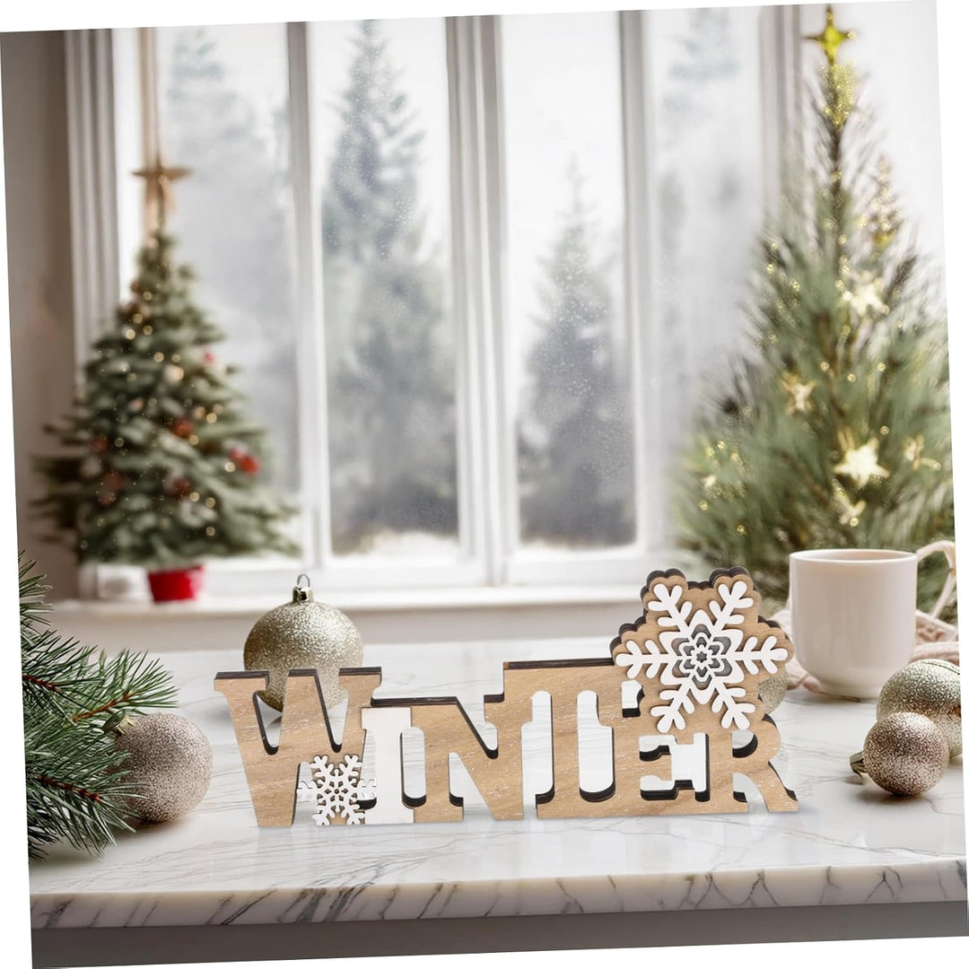 Garneck Holz-Tischdekoration, Winter-Holzschild, LED-Schneeflocke, Mittelstück, freistehend, Holzsch
