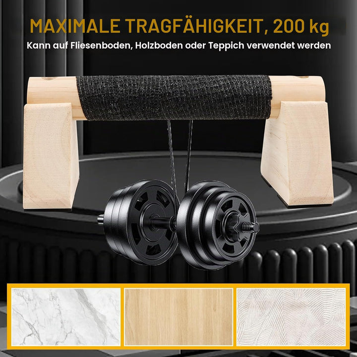 2 Stück Liegestützgriffe aus Holz Handstand Griffe 20 CM Push Up Bars mit Rutschfeste Gummipuffer, P