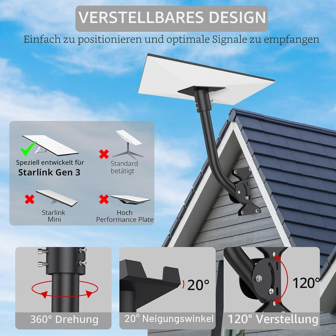 Justech Gen 3 Halterung für Starlink, Wand- und Dachmontage Kompatibel mit Gen 3 Starlink, Aluminium