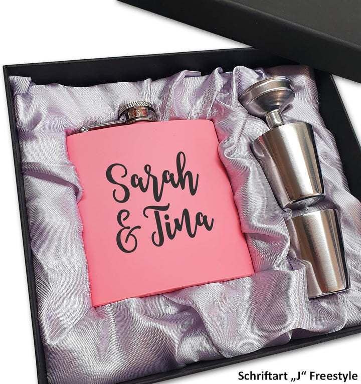 Flachmann mit Gravur. Edelstahl Flachmann personalisiert. Geschenke für Männer. Pink, Pink