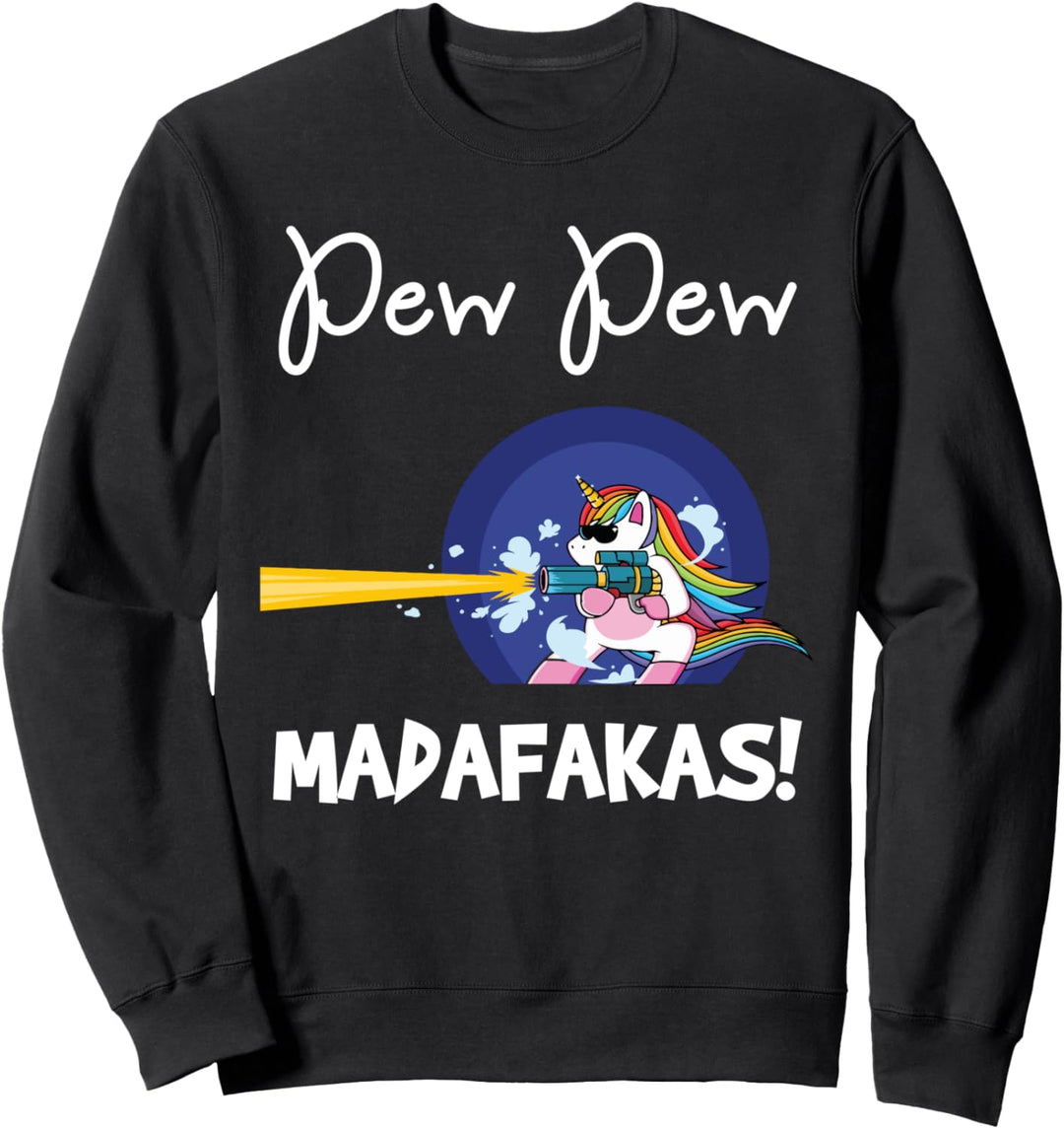 PEW Madafakas Lustiges Fantasy-Einhorn mit Gun White Sweatshirt