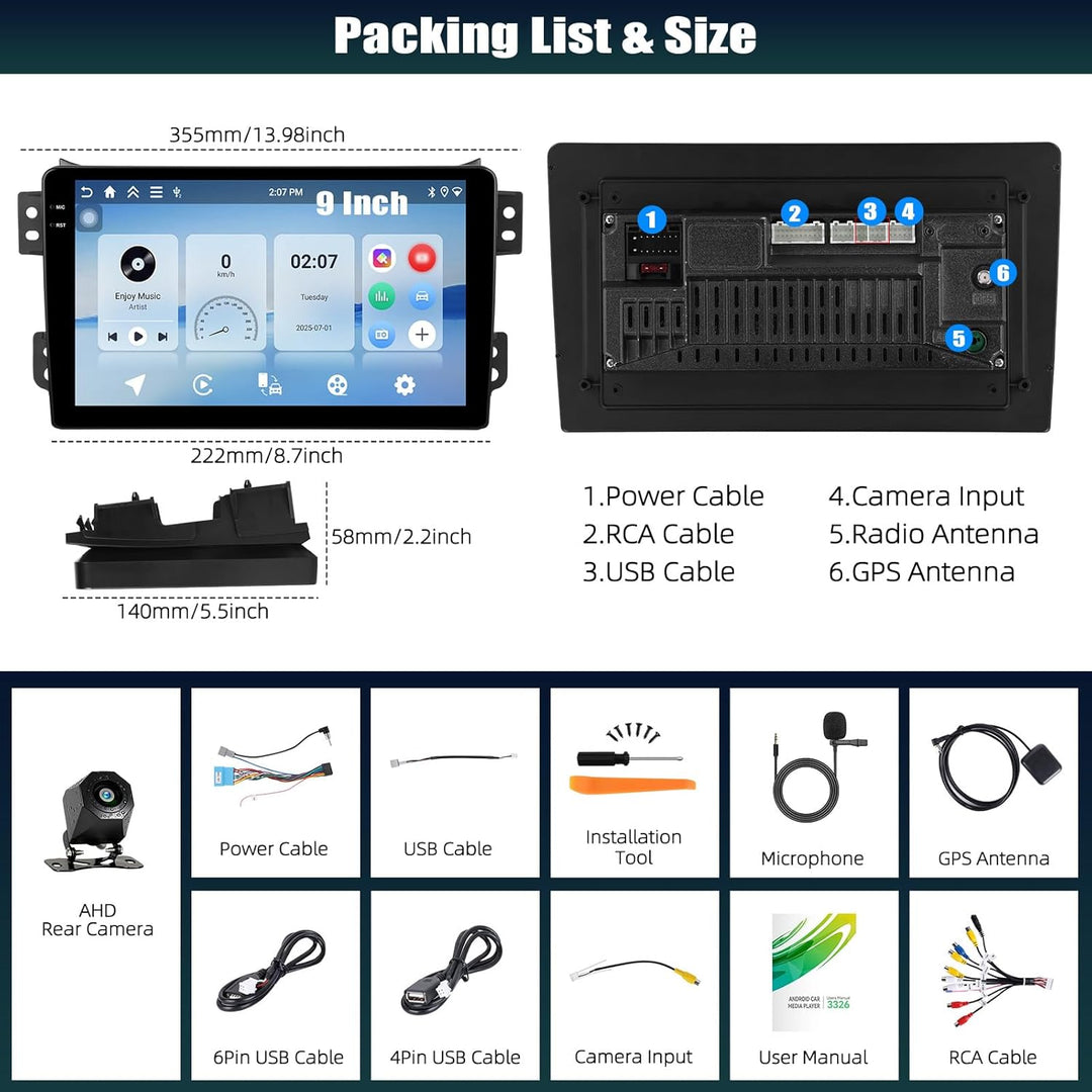 CAMECHO 4+64G Android 15 Navi Autoradio für Suzuki Splash Ritz Opel Agila 2004-2014, 9 Zoll GPS Blue