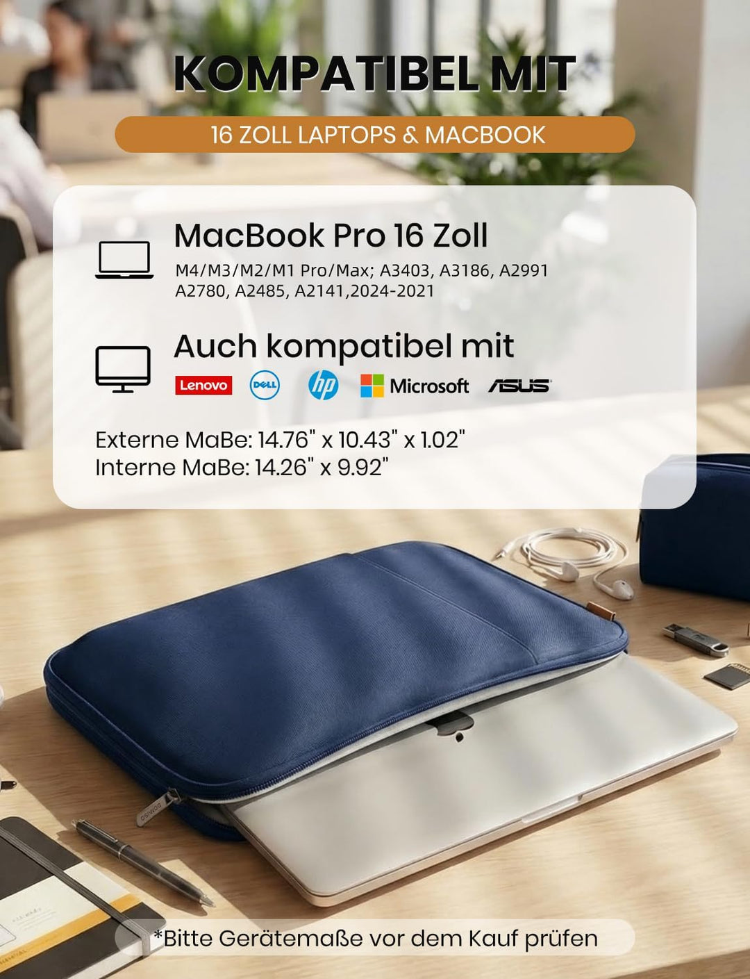 DOMISO Tragbare Tasche, wasserdichte Laptoptasche, LP07 16 Zoll Navy blau, 16 Zoll Navy blau