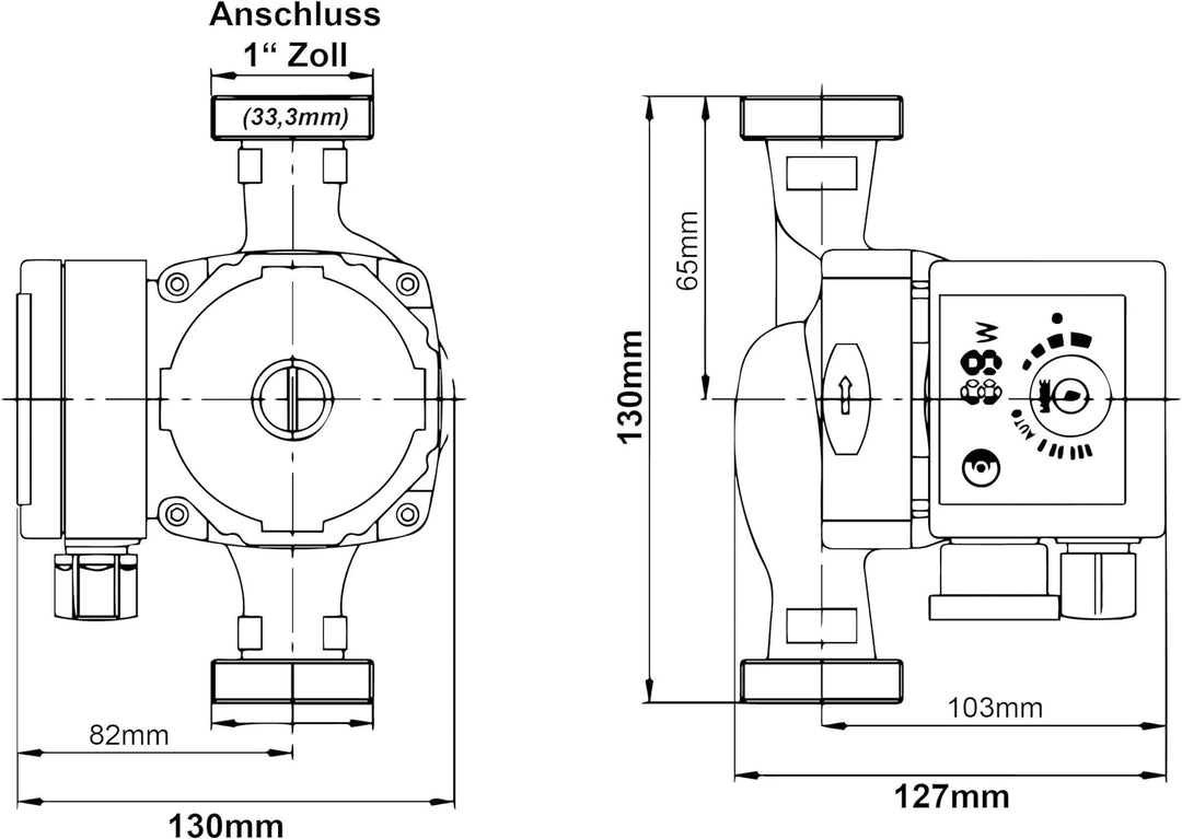 HST | Hocheffiziente Heizungspumpe | Umwälzpumpe | HST EPR 20-8/130 mm | Förderhöhe 8 Meter | Drehza