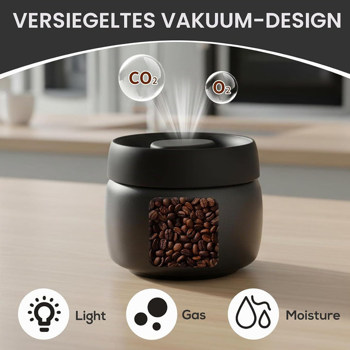 Cozary Kaffeebehälter aus Edelstahl, 400ML Vakuum Kaffeedose Luftdicht, Kaffeebohnen Behälter mit Va