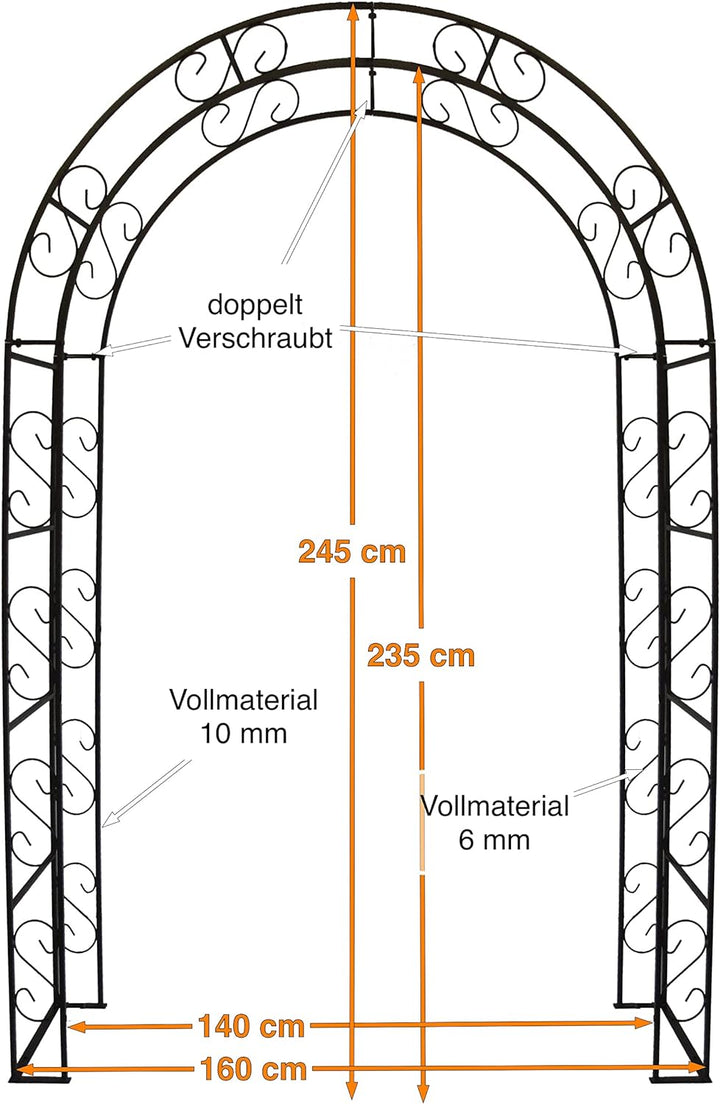 Hirsch Terracotta Rosenbogen Rund aus Metall stabil, feuerverzinkt 12 mm Vollmaterial Breite 165cm H