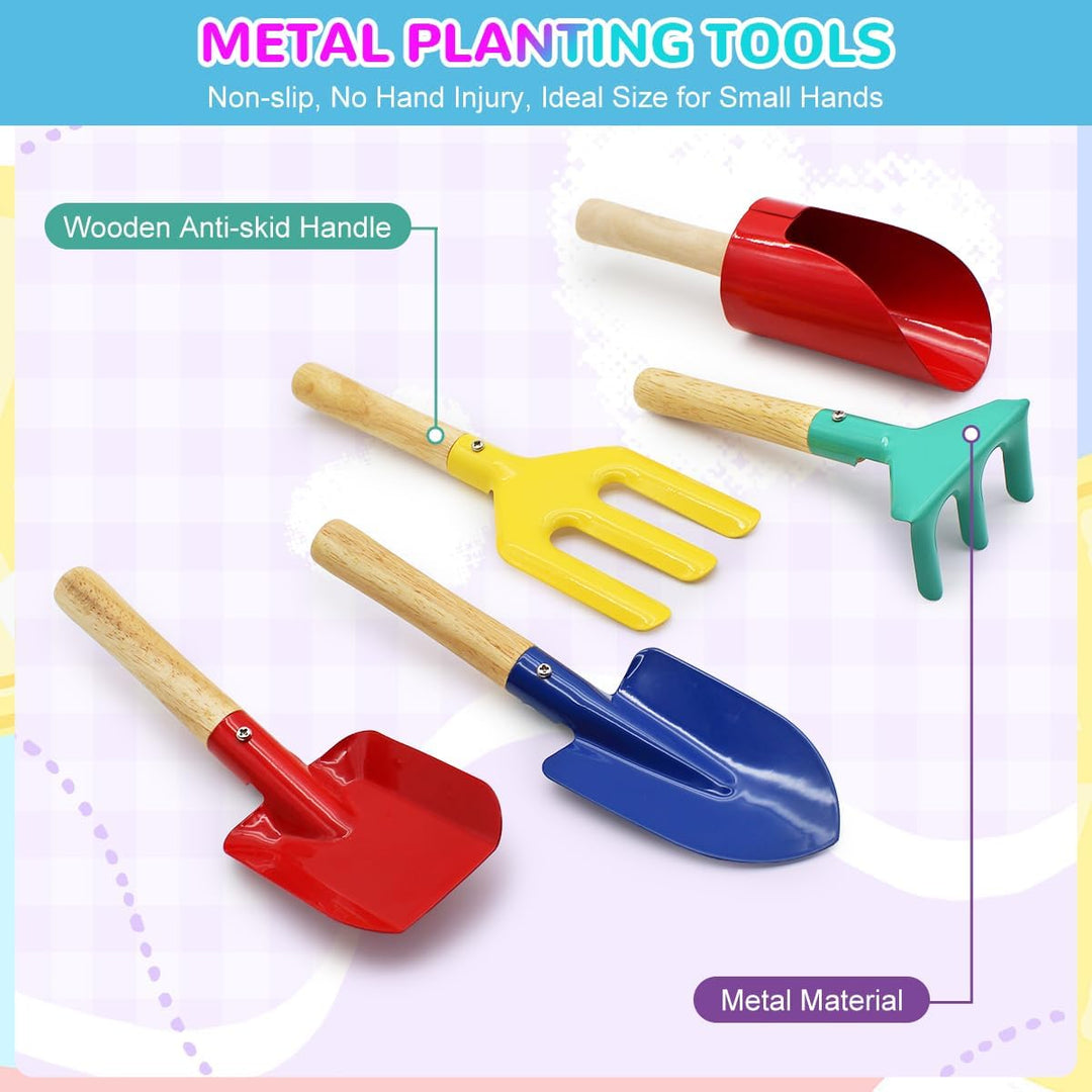 fisca 15 PCS Gartengeräte-Set für Kinder, Kleinkind-Gartenbauwerkzeug-Set Spielzeug mit Schubkarre,