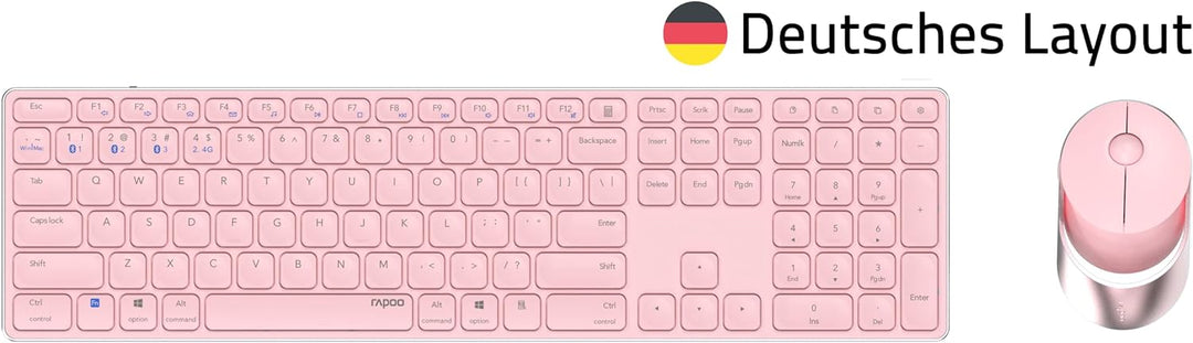 Rapoo 9850M kabelloses Tastatur-Maus Set Wireless Deskset 1600 DPI Sensor wiederaufladbarer Akku fla