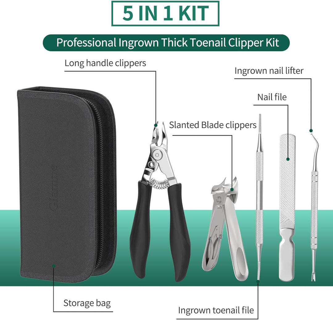 Glamne 5-in-1 Zehennagelknipser für Senioren mit dicken & eingewachsenen Nägeln - Professionelles Pe