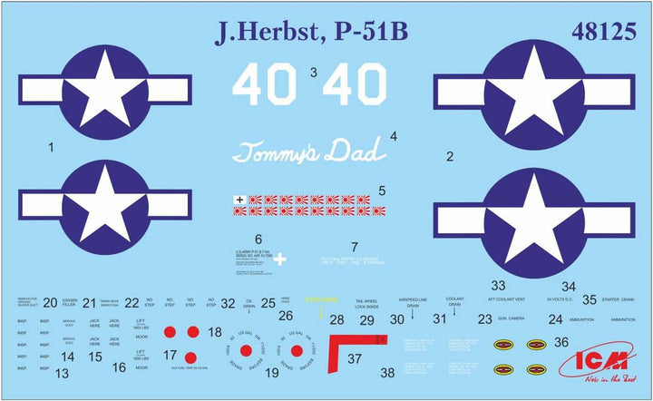 ICM 48125 48125-Mustang P-51B mit USAAF Pilots und Ground Personnel, Sortiert