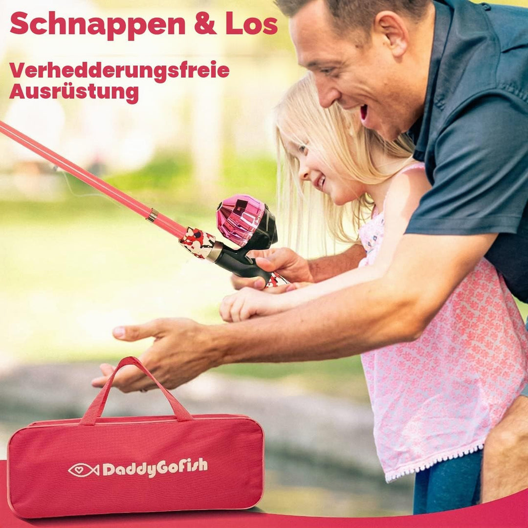 DaddyGoFish Kinder Angelset - Teleskoprute &amp; Rolle Combo mit Klappstuhl, Rutenhalter, Tackle Box, Kö