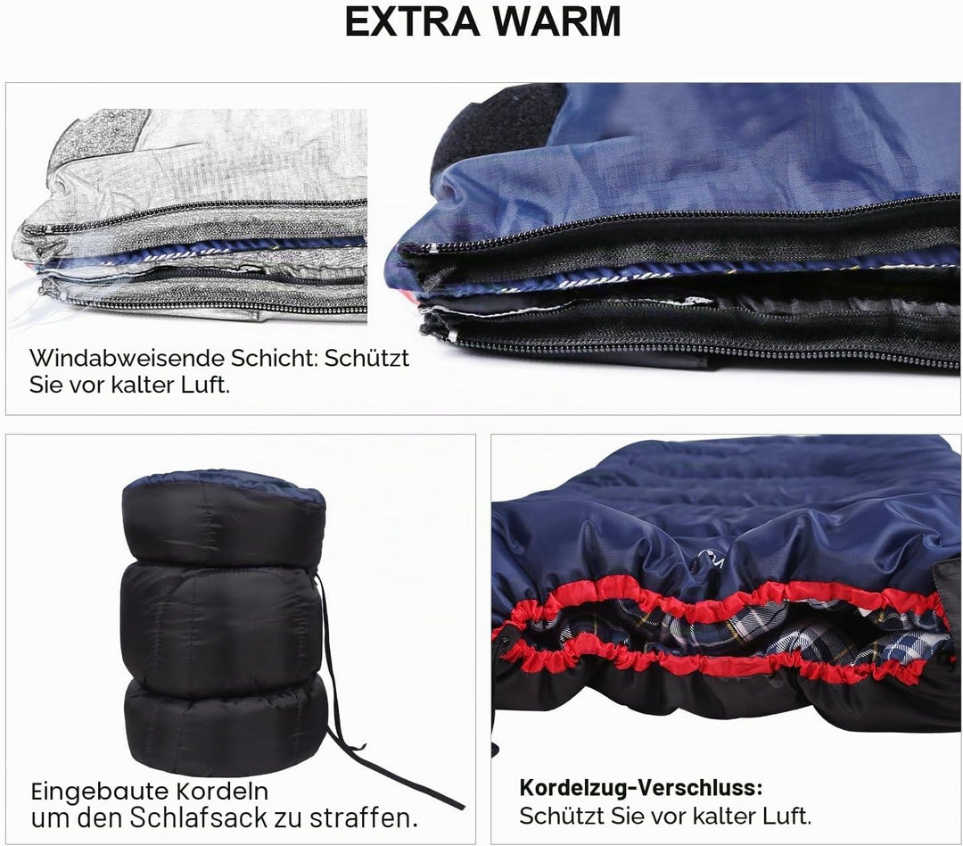 REDCAMP Cotton Flannel Sleeping Bag for Camping Backpacking, Adults Cold Weather Envelope Sleeping B