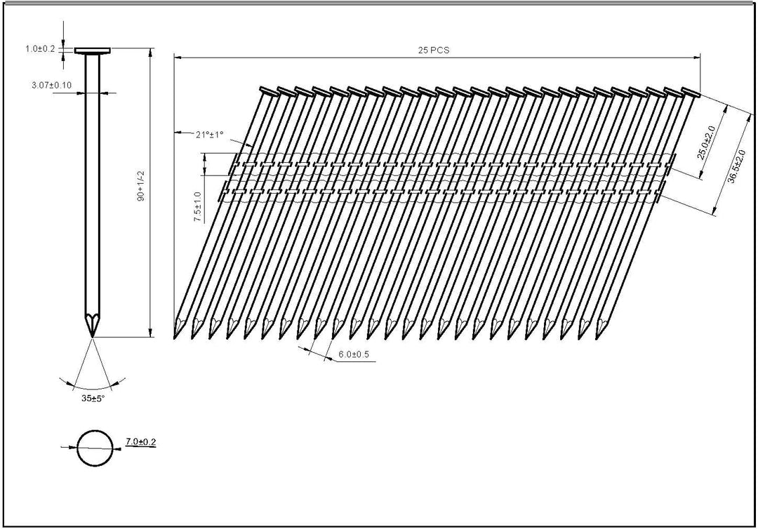21° Rundkopf Streifennägel - 3,1X90mm, 3.000 stück, Blank/glatt Blank/glatt 3,1X90mm, Blank/glatt 3,