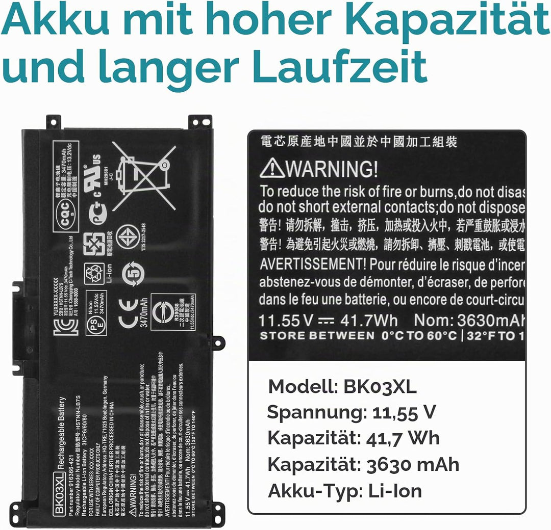 K KYUER BK03XL Laptop Akku für HP Pavilion X360 14-ba0xx 14-ba1xx 14-ba2xx 14-ba006ng 14-ba011ng ba0