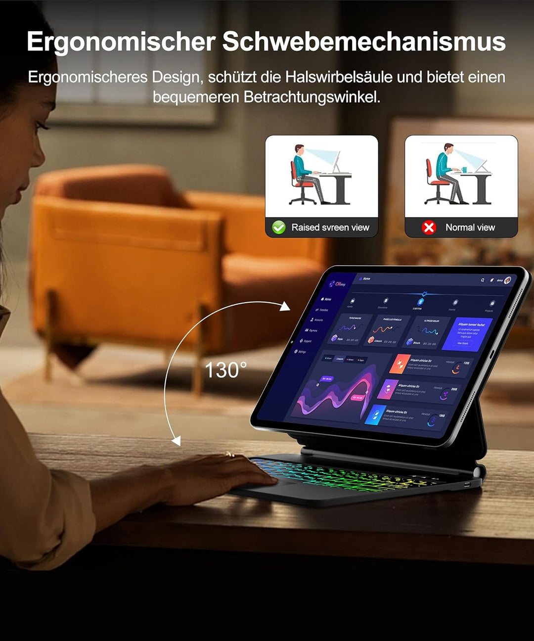 JADEMALL Magic Keyboard für iPad Air 13 M3 2025 & M2 2024-7-Farben Beleuchtung, Trackpad, Magnetisch