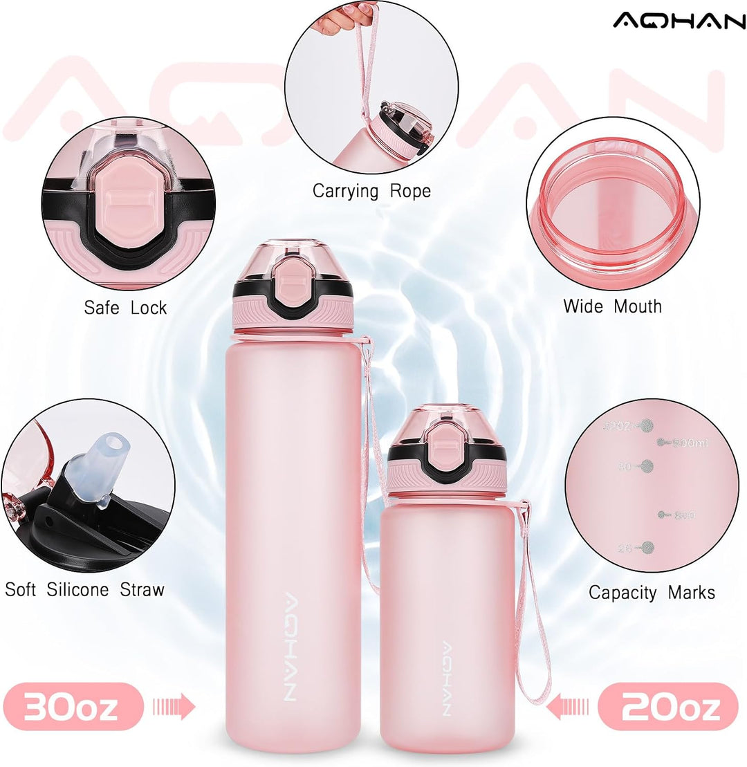 AOHAN Trinkflasche 1L mit auslaufsicherem Klappdeckel, BPA freie Sport Trinkflasche mit Stroh, Wasse