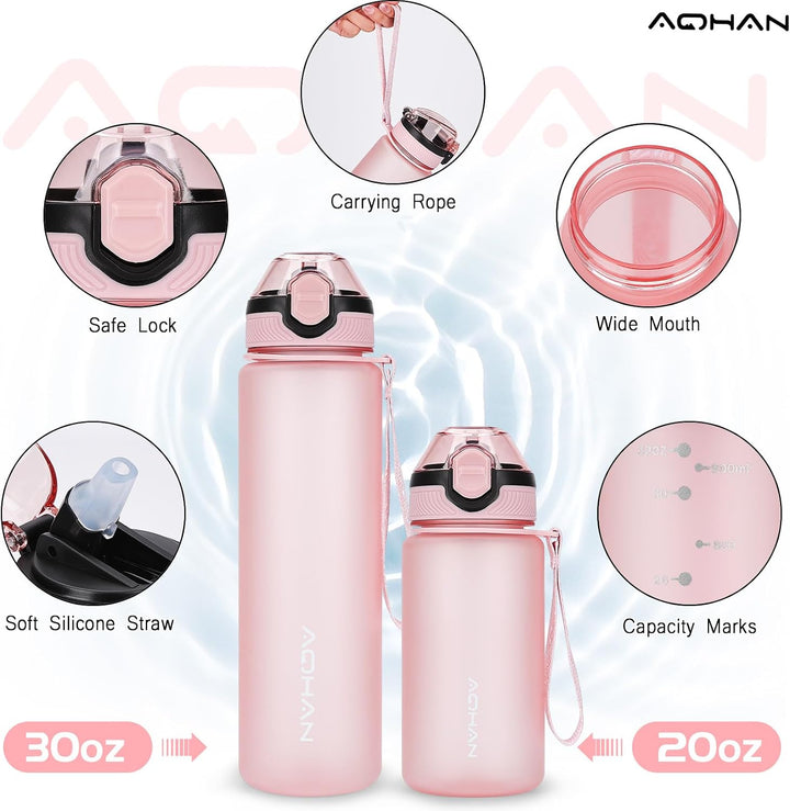 AOHAN Trinkflasche 1L mit auslaufsicherem Klappdeckel, BPA freie Sport Trinkflasche mit Stroh, Wasse