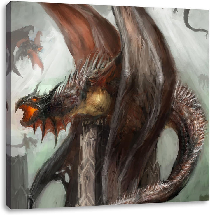 Pixxprint Dragons, Format: 70x70 auf Leinwand, XXL riesige Bilder fertig gerahmt mit Keilrahmen, Kun