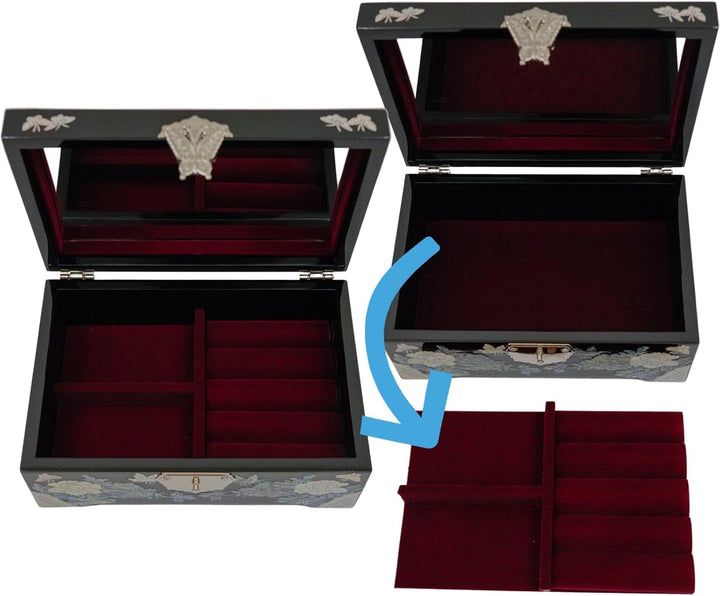 February Mountain Grosse Schmuck-Organizer-Box mit Spiegel, Perlmutt, luxuriöses Geschenk für Frauen