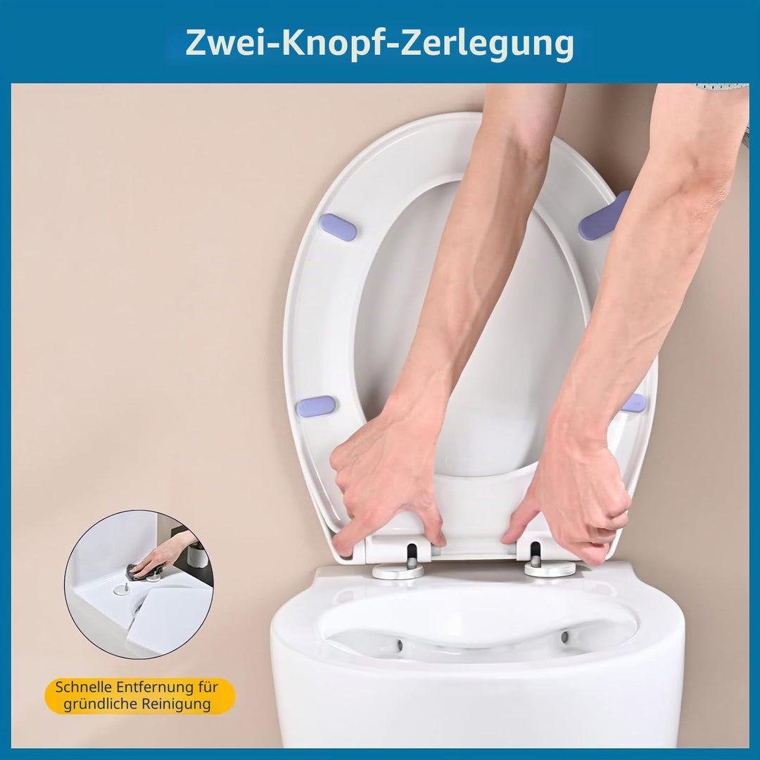 WC Sitz mit Absenkautomatik Oval Weiss, Toilettendeckel mit Rauten, Klobrille mit Schnellverschluss,